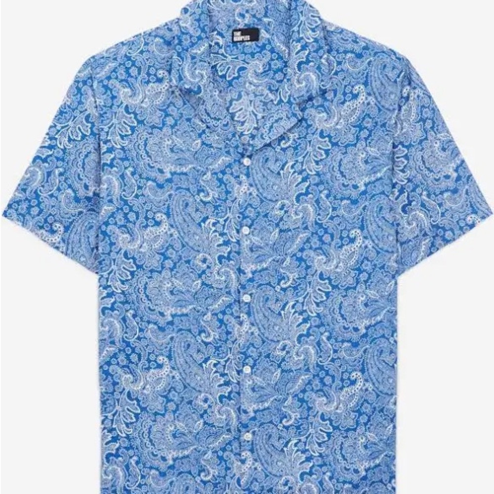 NWT The Kooples Blue Paisley Viscose Button down S/S Shirt size M